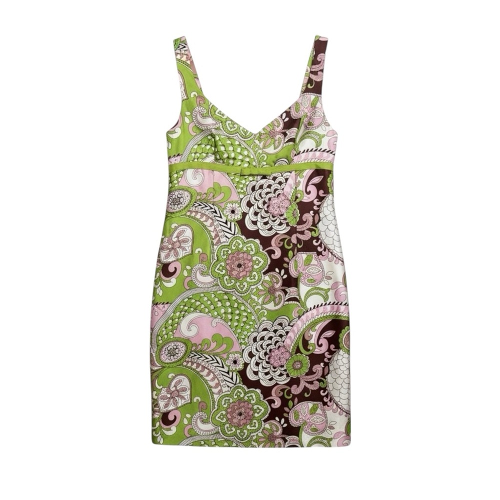 Vintage Y2K Paisley Mini Dress Women’s 6 Green Brown Pink Skirtin Around‎